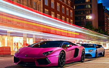 pink and blue lamborghini, pink, road, lamborghini, car HD wallpaper