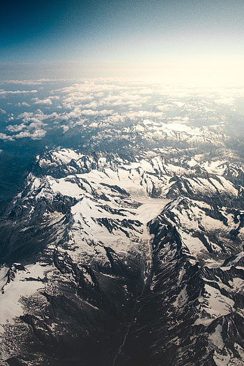 Nature, Sky, Mountains, Clouds, View From Above, Vertex, Tops, Snow Covered, Snowbound HD phone wallpaper