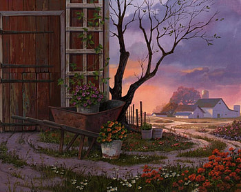 country life, hause, garden, paintings, art HD wallpaper