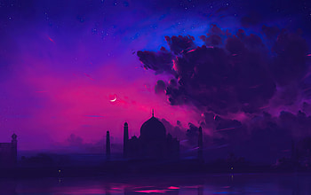 Taj Mahal, silhouette, cloudy sunset, minimal art HD wallpaper
