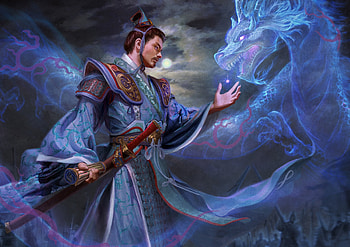 Fantasy man and dragon, blue, janusl, fantasy, man, dragon, luminos, warrior HD wallpaper