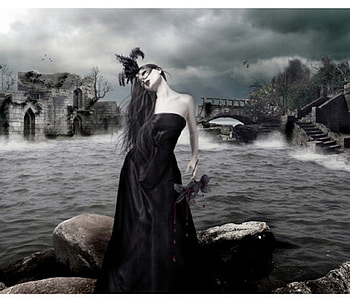Forbidden Love, sea, gothic, fantasy, flowers, girl HD wallpaper