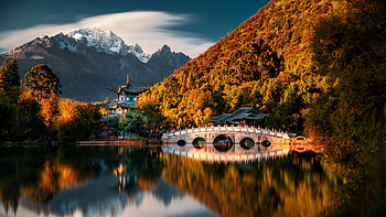 China Lake Pagoda Mountains Autumn Trees Scenery Reflection Travel HD wallpaper