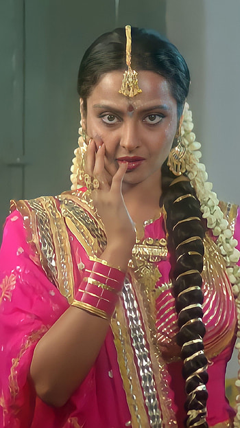 Rekha, bollywood actress, saree beauty, vintage HD phone wallpaper