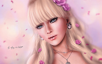 Girl, Rendering, Look, Beauty, Flowers HD wallpaper