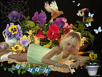 spring flower, girl, flowers, children, fantasy HD wallpaper