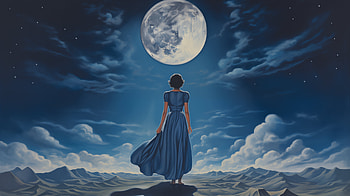 Moonlit Serenity: Elegant Woman in Blue Dress -, blue dress, woman, moon HD wallpaper