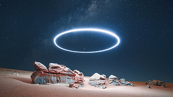 Field of infinity, rocks, starry sky, desert HD wallpaper