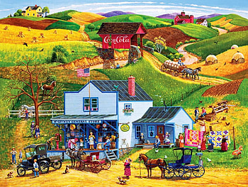 Country Activities, artwork, horse, painting, car, houses, cart HD wallpaper
