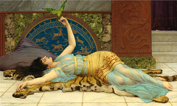 Dolce far' niente, girl, pasari, odalisque, woman, john william godward, john william godard, bird, art, painting, dolce far niente, pictura HD wallpaper