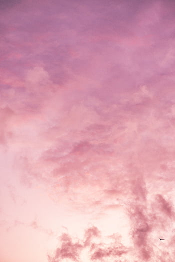 A tranquil pink and purple sky at twilight, featuring soft fluffy clouds creating a peaceful atmosphere. HD phone wallpaper