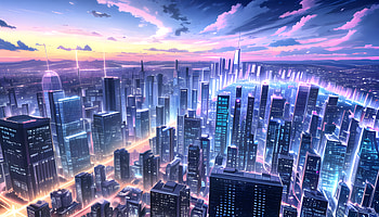 City scape in evening, AI Art, sunrise, sky, Anime, city, Sky Anime, anime city HD wallpaper