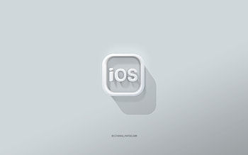 iOS logo, white background, iOS 3d logo, 3d art, iOS, 3d iOS emblem, Apple HD wallpaper
