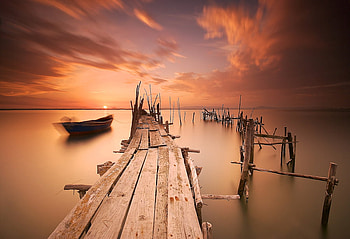 Sunset Dock, other, boat, entertainment, sunset HD wallpaper