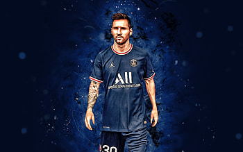 Lionel Messi, 2021, PSG, argentinian footballers, , Paris Saint-Germain, blue neon lights, soccer, Messi PSG, Ligue 1, Leo Messi, football, Lionel Messi PSG, Lionel Messi Paris Saint-Germain, Lionel Messi HD wallpaper
