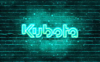 Kubota turquoise logo, , turquoise brickwall, Kubota logo, brands, Kubota neon logo, Kubota HD wallpaper
