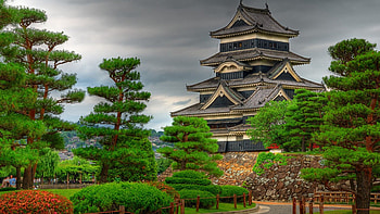 beautiful chinese pagoda r, pagoda, clouds, trees, wall HD wallpaper