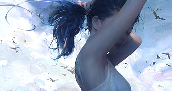 Blue, art, dannylailai, white, face, girl HD wallpaper