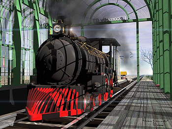 digital 3D 1022. jpg, building, train, steamenigne, track HD wallpaper
