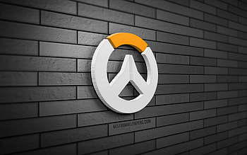 Overwatch 3D logo, , gray brickwall, creative, online games, Overwatch logo, 3D art, Overwatch HD wallpaper