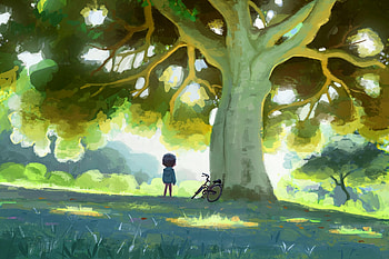 Nature, Art, Wood, Tree, Child, Bicycle HD wallpaper
