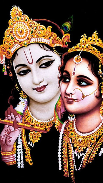 Radha Krishna , Painting, Black Background HD phone wallpaper