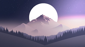 Digital art, mountains, moon, forest , , U 16:9 HD wallpaper