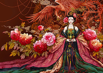 Asian Art, digital, asian, fantasy, art, , flowers, girl, woman HD wallpaper