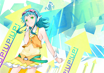 Vocaloid, heads, aqua hair, aqua eyes, long hair, gumi, dress HD wallpaper