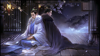 Twins, blue, frumusete, asian, man, purple, fantasy, couple, huazha l, luminos HD wallpaper