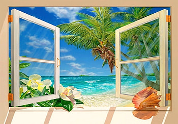 Symphony of the sea, sea, art, window, painted HD wallpaper