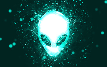 Alienware turquoise logo, , turquoise neon lights, creative, turquoise abstract background, Alienware logo, brands, Alienware HD wallpaper