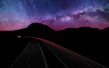 Night Sky, night, galaxy, purple sky, peaceful, stars, beauty, milky way, amazing, road, mountains, beautiful, purple, view, clouds, nature, sky, lovely, splendor HD wallpaper