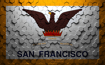 Flag of San Francisco, honeycomb art, San Francisco hexagons flag, San Francisco, 3d hexagons art, San Francisco flag HD wallpaper