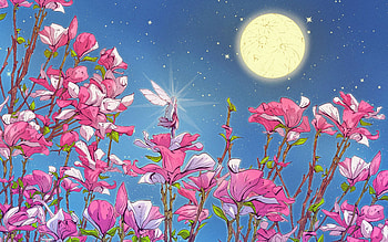 Fairy, Moon and Flowers, fairy, flowers, art, Moon HD wallpaper