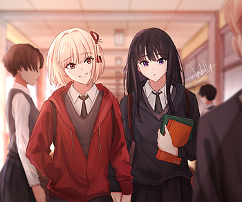 Chisato Nishikigi & Takina Inoue, Takina Inoue, Chisato Nishikigi, Anime, Lycoris Recoil HD wallpaper