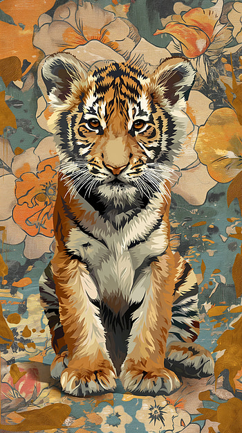 Floral Cub Majesty, tiger HD phone wallpaper
