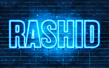 Rashid, , with names, Rashid name, blue neon lights, Happy Birtay Rashid, popular arabic male names, with Rashid name HD wallpaper