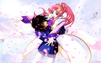 Kira Love Laucs, lacus, lover, gundam, cherry blossom, happy, kira, gundam seed HD wallpaper