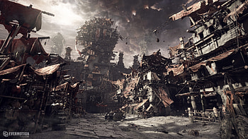 Deserted Village, fantasy, apocalyptic, landscape, fantasy landscape HD wallpaper