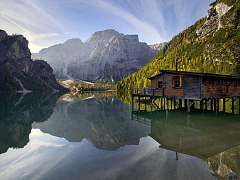 Alps Reflected in the Lake Braies, Italy, braies, reflected, italy, nature, alps, lake, mountain HD wallpaper