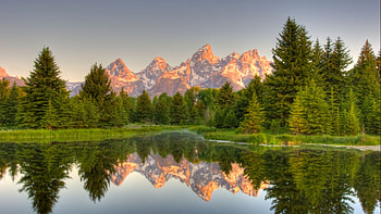 Jenny Lake Reflections, Wyoming, tetons, national park, landscape, trees, mountains HD wallpaper