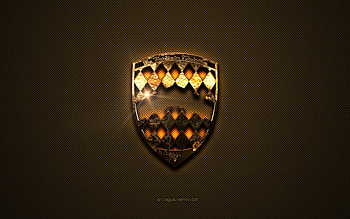 SSC golden logo, artwork, brown metal background, SSC emblem, SSC logo, brands, SSC HD wallpaper