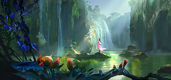 The offering, frumusete, art, gorgeous, girl, superb, tianchao, fantasy, green, waterfall, world, luminos, water HD wallpaper