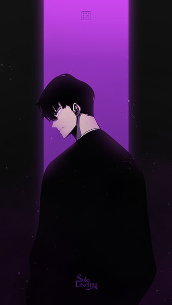 Sung Jin woo, amoled, manhwa, webtoon, shadowmonarch, sungjinwoo, black, purple, badass, sololeveling, anime HD phone wallpaper
