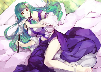 Bed, Miko, Walk and Beauty Sanae, Beauty, Wall, Touhou, Anime, Sanae, Game, Girl, Classic, New HD wallpaper