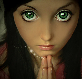 Little Prayer, eyes, fantasy, prayer, green HD wallpaper