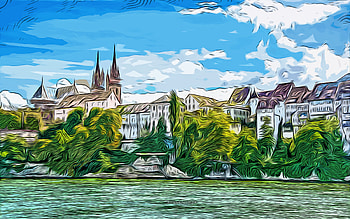 Basel, Switzerland, , vector art, Basel drawing, creative art, Basel art, vector drawing, abstract cityscapes, Basel cityscape HD wallpaper