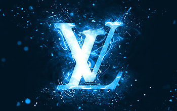 Louis Vuitton blue logo, , blue neon lights, creative, blue abstract background, Louis Vuitton logo, fashion brands, Louis Vuitton HD wallpaper