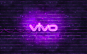 Vivo violet logo, , violet brickwall, Vivo logo, brands, Vivo neon logo, Vivo HD wallpaper